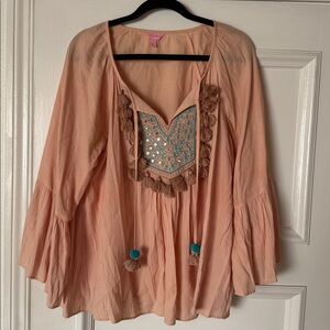 Lily Pulitzer Shandy Top boho tassel beach leisure large peach